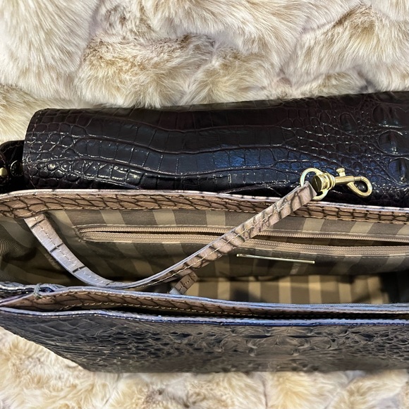 Brahmin Croc Embossed Leather Shoulder Handbag Dark Brown and Tan- BRAND NEW - Picture 10 of 12